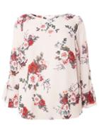 Dorothy Perkins Dp Curve Blush Floral Print Tie Cuff Top