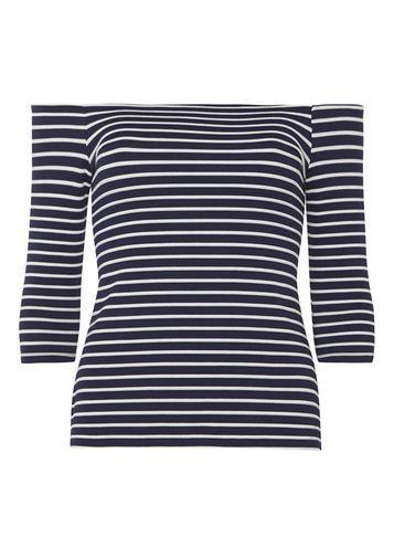 Dorothy Perkins Petite Navy And White Bardot Top