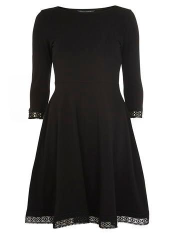 Dorothy Perkins *tall Black Geo Lace Trim Dress
