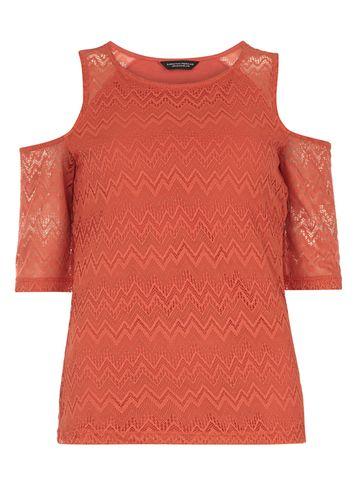 Dorothy Perkins Red Lace Cold Shoulder Top