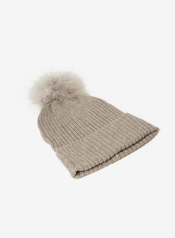 Dorothy Perkins Grey Marabou Pom Pom Beanie Hat
