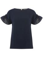 Dorothy Perkins Navy Lace Sleeve Top