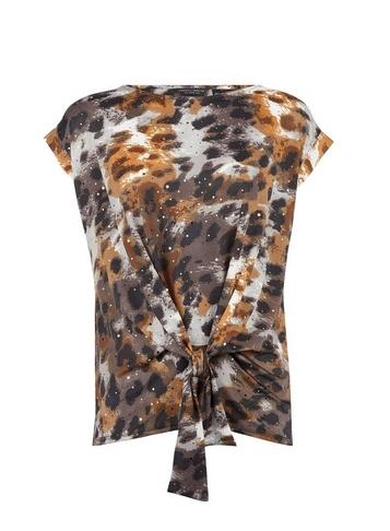 Dorothy Perkins Brown Glitter Spot Tie Front Top