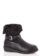 *quiz Black Fur Lined Studded Ankle Boots