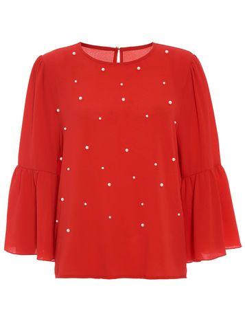 Dorothy Perkins *quiz Red Crepe Pearl Top