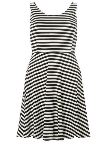 Dorothy Perkins Black And White Striped Seamed Fit And Flare Dress