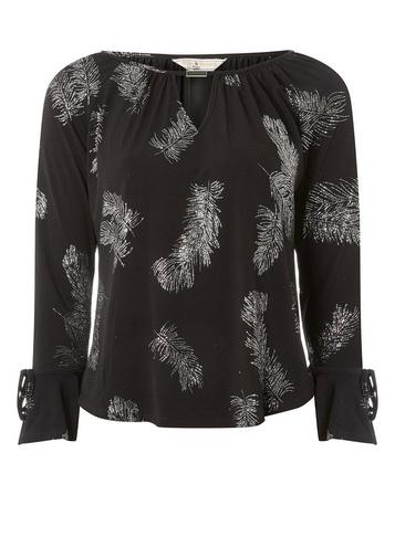 Dorothy Perkins *billie & Blossom Petite Black Feather Print Blouse