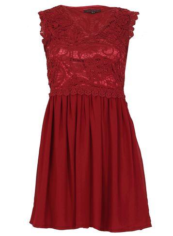 Dorothy Perkins *tenki Maroon Plain Lace Skater Dress