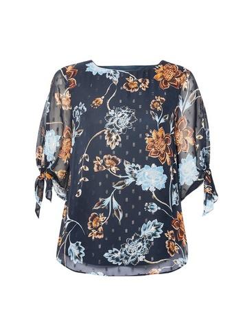 *billie & Blossom Navy Floral Print Tie Sleeve Top