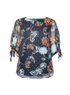 *billie & Blossom Navy Floral Print Tie Sleeve Top