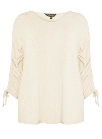 Dorothy Perkins *dp Curve Beige V-neck Ruched Sleeve Top