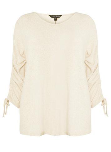 Dorothy Perkins *dp Curve Beige V-neck Ruched Sleeve Top