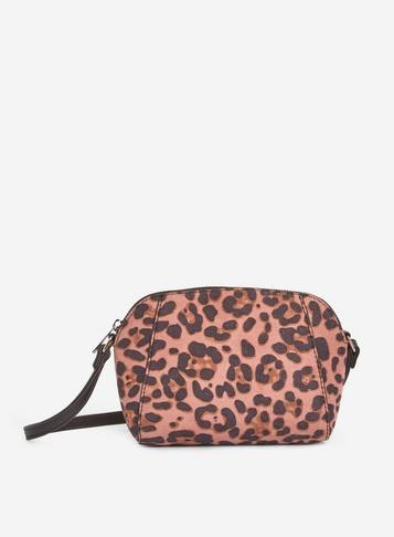 Dorothy Perkins Pink Leopard Print Zip Top Cross Body Bag