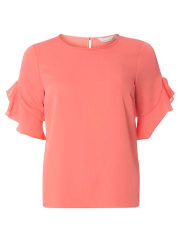 Dorothy Perkins Petite Coral Ruffle Sleeve Blouse