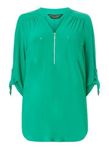 Dorothy Perkins Dp Curve Green Zip Jersey Blouse