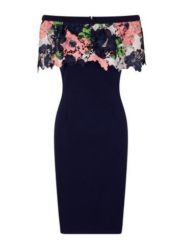 Dorothy Perkins *paper Dolls Navy Lace Trim Pencil Dress