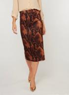 Dorothy Perkins *tall Brown Snake Print Bar Detail Pencil Skirt