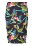 Dorothy Perkins Petite Black Tropical Print Scuba Pencil Skirt