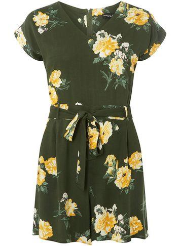 Dorothy Perkins Khaki Floral Playsuit