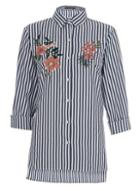 Dorothy Perkins *quiz Navy Stripe Embroidered Shirt