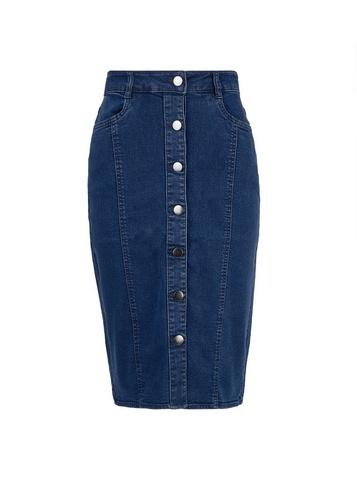 Dorothy Perkins Blue Dark Wash Button Midi Skirt