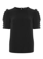 Dorothy Perkins Black Frill Sleeve Woven T-shirt