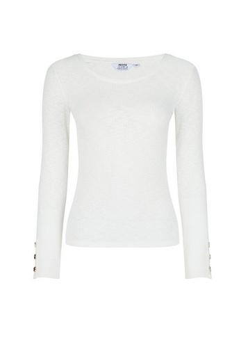 Dorothy Perkins Petite White Long Sleeve Cuff Detailed Top