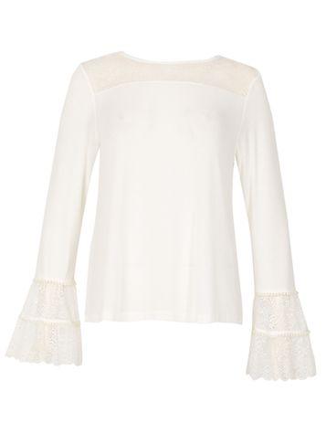 Dorothy Perkins *blue Vanilla White Pearl And Lace Trimmed Top