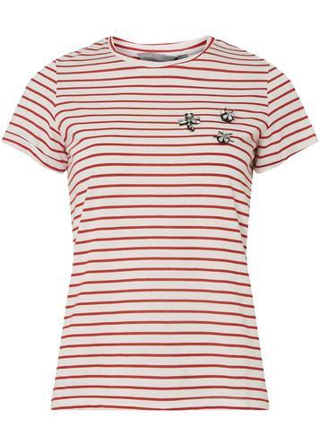 Dorothy Perkins Petite Red Embroidered Stripe Print T-shirt