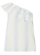 Dorothy Perkins *vero Moda Blue And White Multi Striped Ruffle Blouse