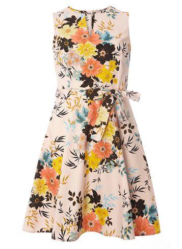 Dorothy Perkins Peach Oriental Fit & Flare Dress