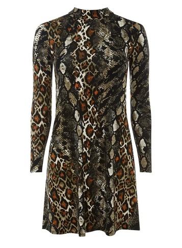 Dorothy Perkins Petite Multi Colour Snake Print Fit And Flare Dress