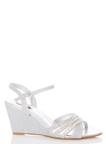 *quiz Silver Dimante Wedge Sandals