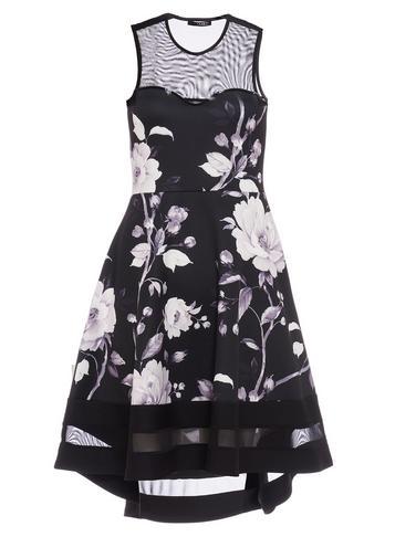 Dorothy Perkins *quiz Black And White Floral Dip Hem Skater Dress