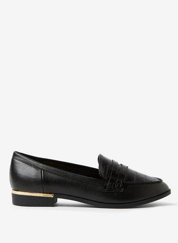 Dorothy Perkins Black Faux Crocodile Design Lulu Loafers