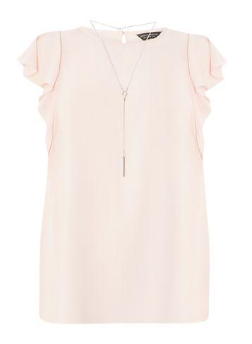 Dorothy Perkins Dp Curve Nude Ruffle Necklace Trim Top