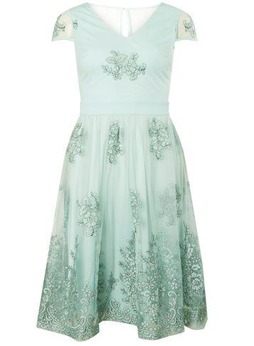 Dorothy Perkins Mint Embroidered Midi Prom Dress