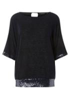 Dorothy Perkins Navy Glitter Batwing Top