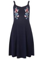 Dorothy Perkins *tall Navy Floral Embroidered Fit And Flare Dress