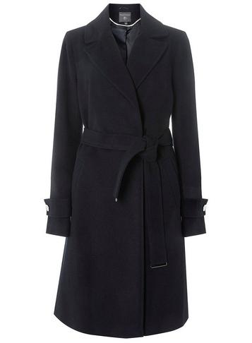 Dorothy Perkins *tall Navy Belted Wrap Coat With Wool