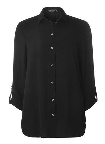 Dorothy Perkins *tall Black Roll Sleeve Side Tab Shirt