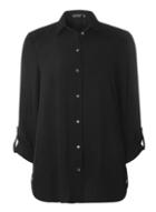 Dorothy Perkins *tall Black Roll Sleeve Side Tab Shirt