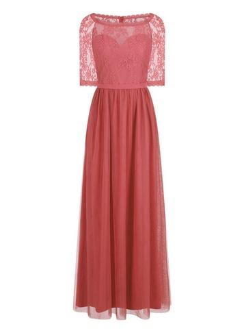 *little Mistress Coral Lace Maxi Dress