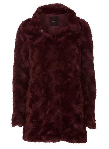 Dorothy Perkins *vero Moda Burgundy Faux Fur Coat