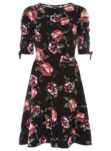 Dorothy Perkins *tall Black Floral Print Eyelet Skater Dress