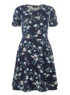 Dorothy Perkins Navy Floral Print Ruched Sleeve Skater Dress