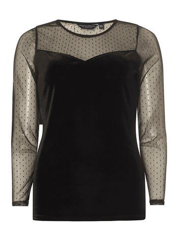 Dorothy Perkins Black Velvet Polka Dot Mesh Top