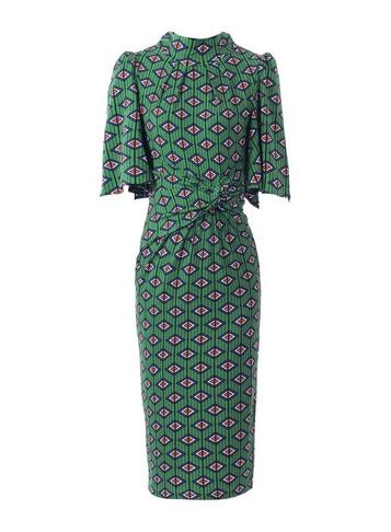 *jolie Moi Green Geometric Print Flare Sleeve Dress
