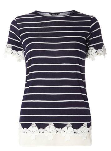 Dorothy Perkins Navy Stripe Lace Hem T-shirt