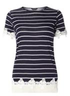 Dorothy Perkins Navy Stripe Lace Hem T-shirt